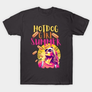 Hotdog Girl Summer Funny Hot Girl Summer Bright Print T-Shirt